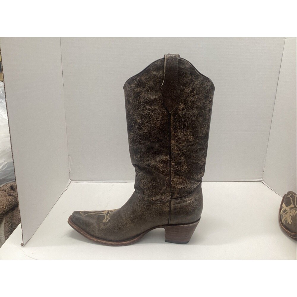 circle g women boots 8.5 brown leather embroidered cross snip toe cowgirl/cowboy - Picture 4 of 12